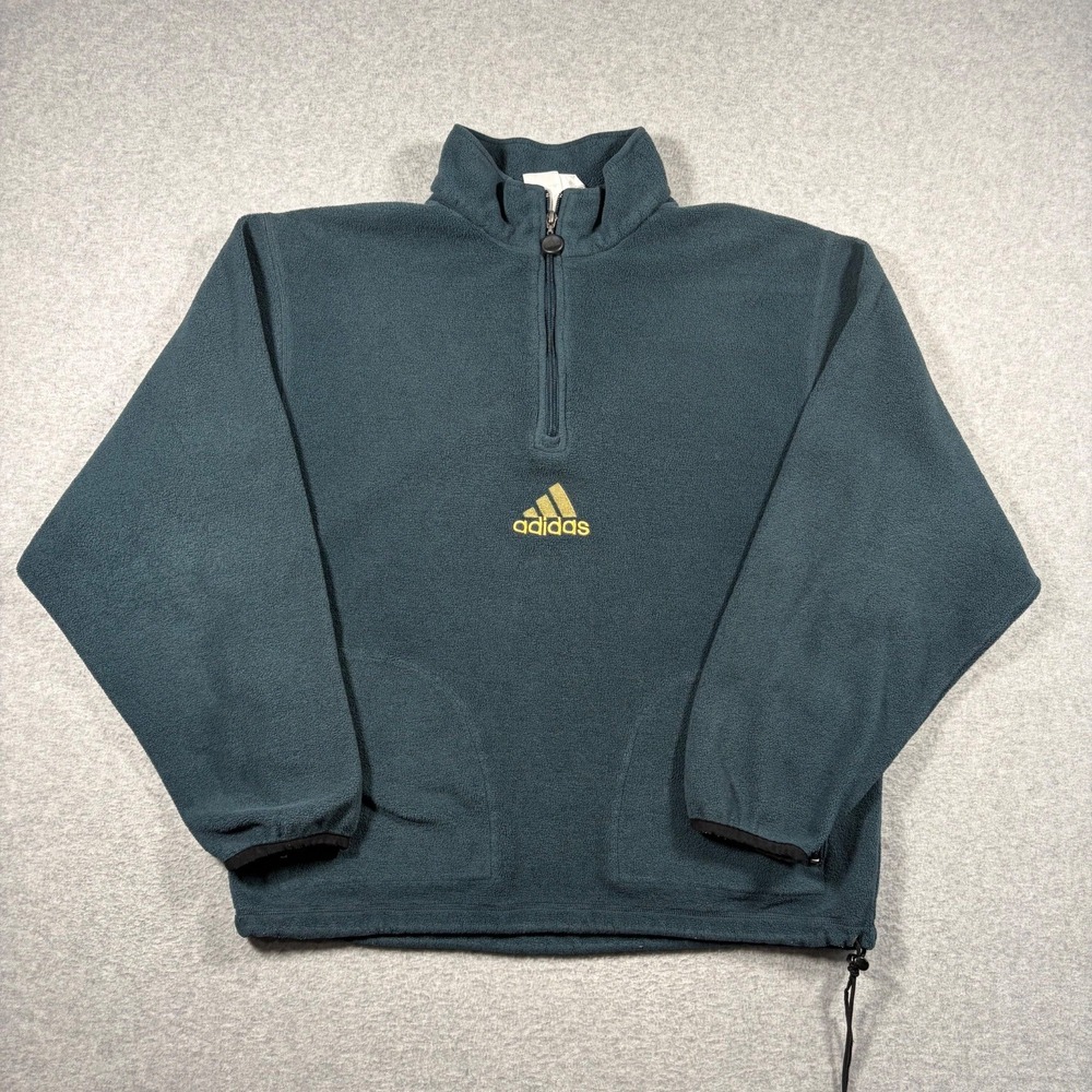 Adidas Fleece Pullover Mens Large Green Quarter Zip Embroidered Logo Vintage